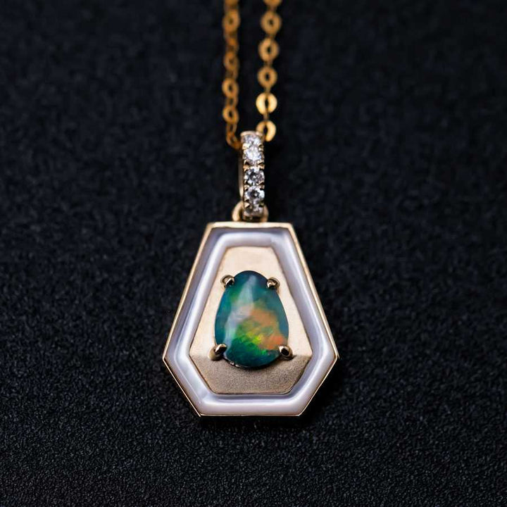 Bright Black Opal Necklace 