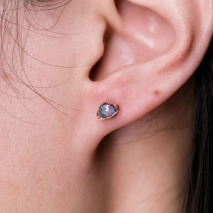 Saturn Design Doublet Opal Stud Earrings 