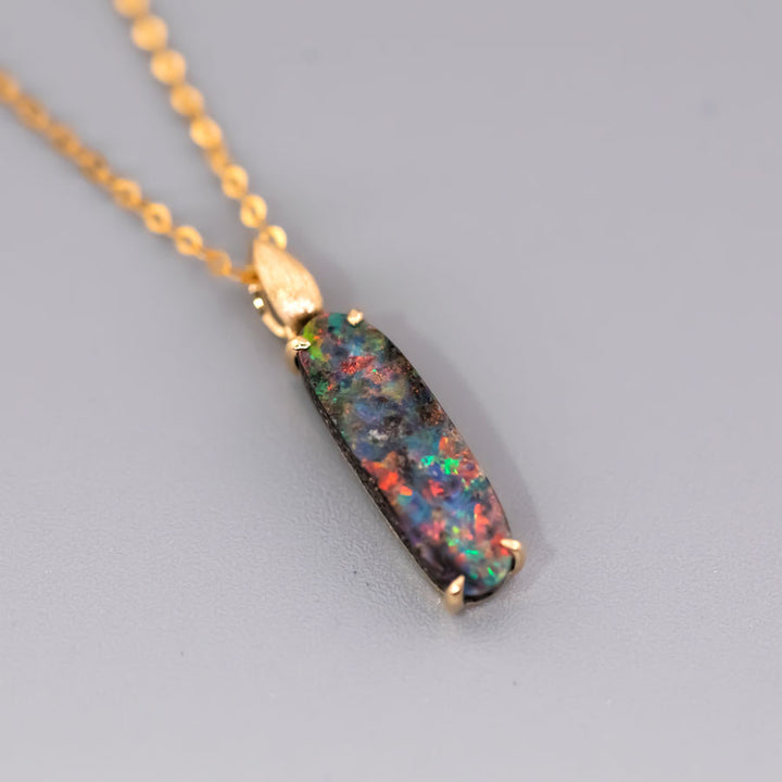 Minimalist Australian Black Opal Necklace