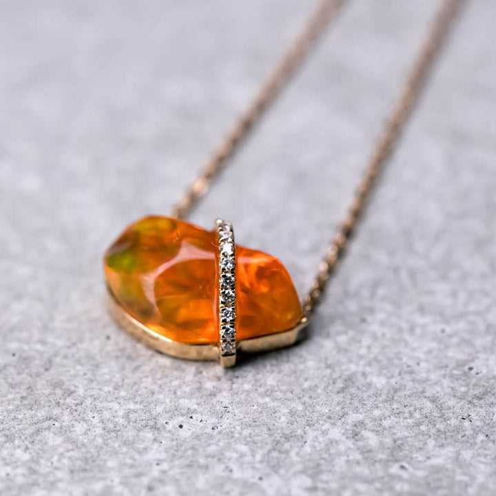 2.01 ct Mexican Fire Opal & Diamond Necklace