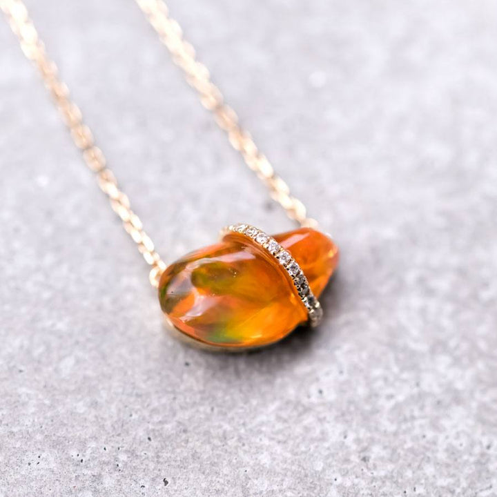 2.01 ct Mexican Fire Opal & Diamond Necklace