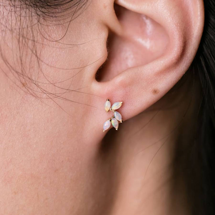 Feather Design Opal Stud Earrings