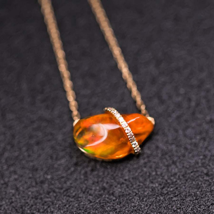 2.01 ct Mexican Fire Opal & Diamond Necklace