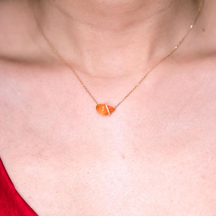 2.01 ct Mexican Fire Opal & Diamond Necklace