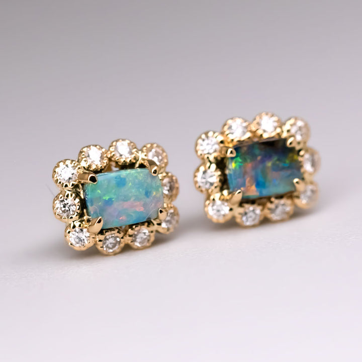 Black Opal Halo Diamond Earrings