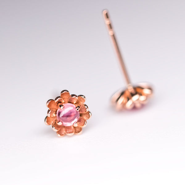 Peony Flower Stud Earrings with Pink Sapphire