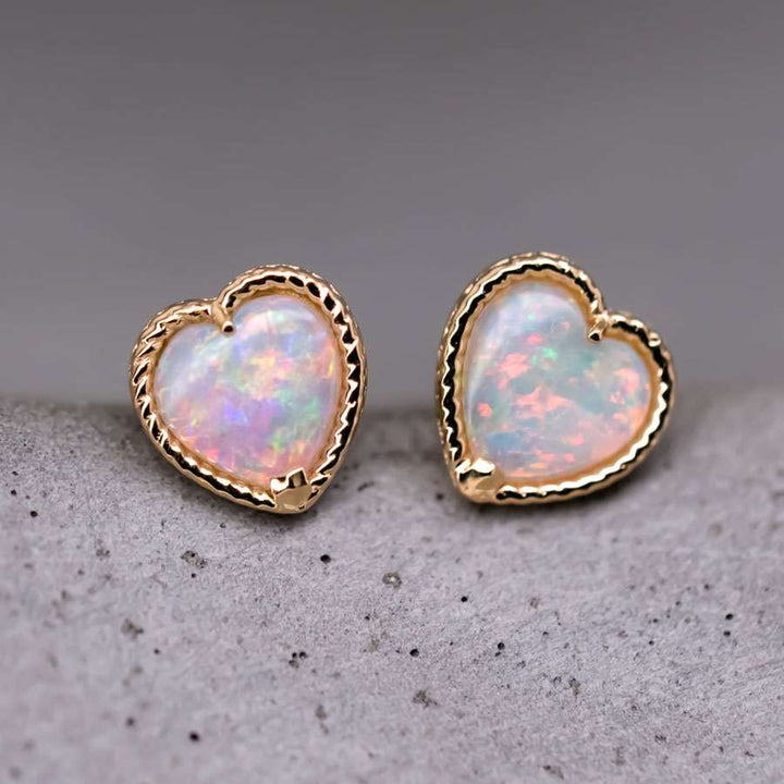 Top Quality Opal Twisted Design Heart Stud Earrings