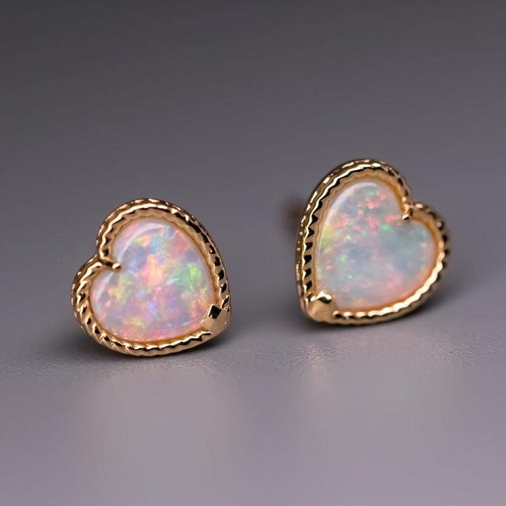 Top Quality Opal Twisted Design Heart Stud Earrings