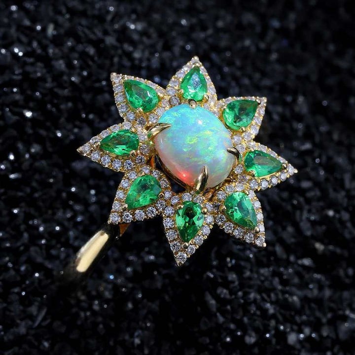 Flowers Black Opal Engagement Ring
