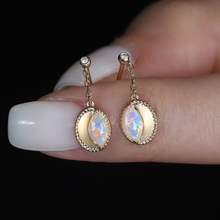 Drop Earrings with Diamond Opal