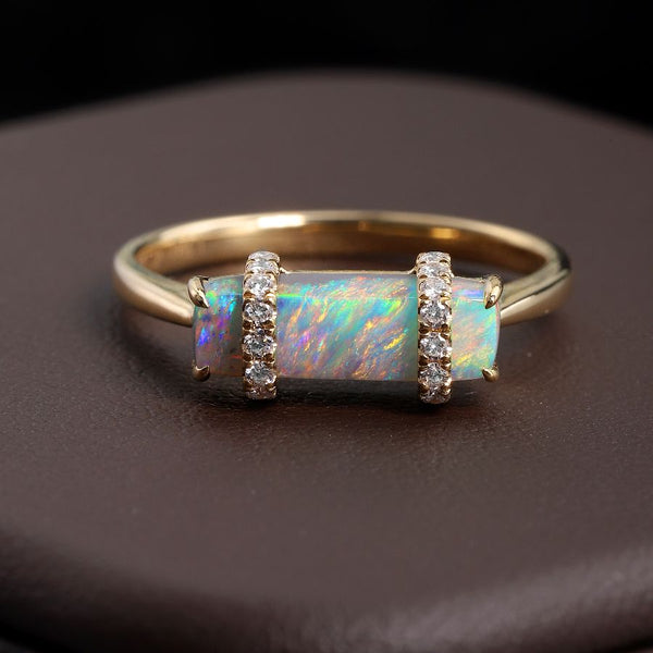 Rectangle Black Opal Ring