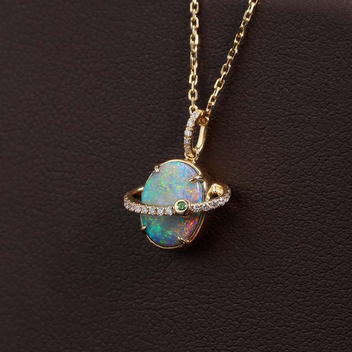 Saturn Black Opal Diamond Necklace