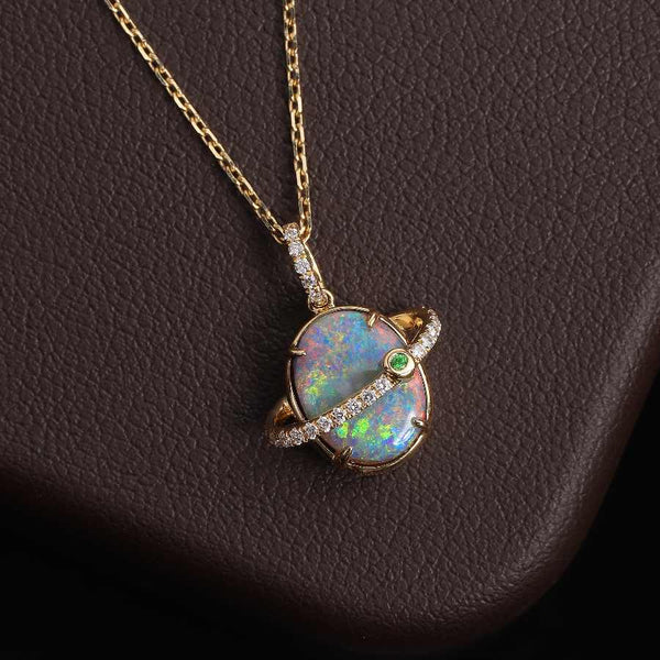 Saturn Black Opal Diamond Necklace