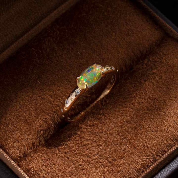 Fire Opal Engagement Ring with Diamonds