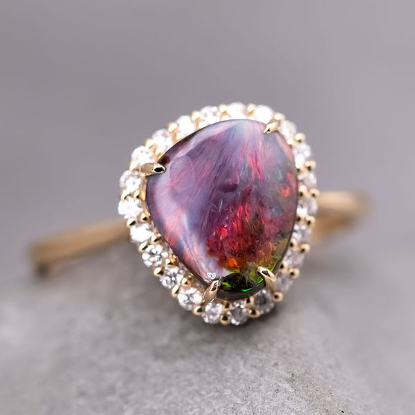 2.08ct Boulder Opal Halo Diamond Engagement Ring