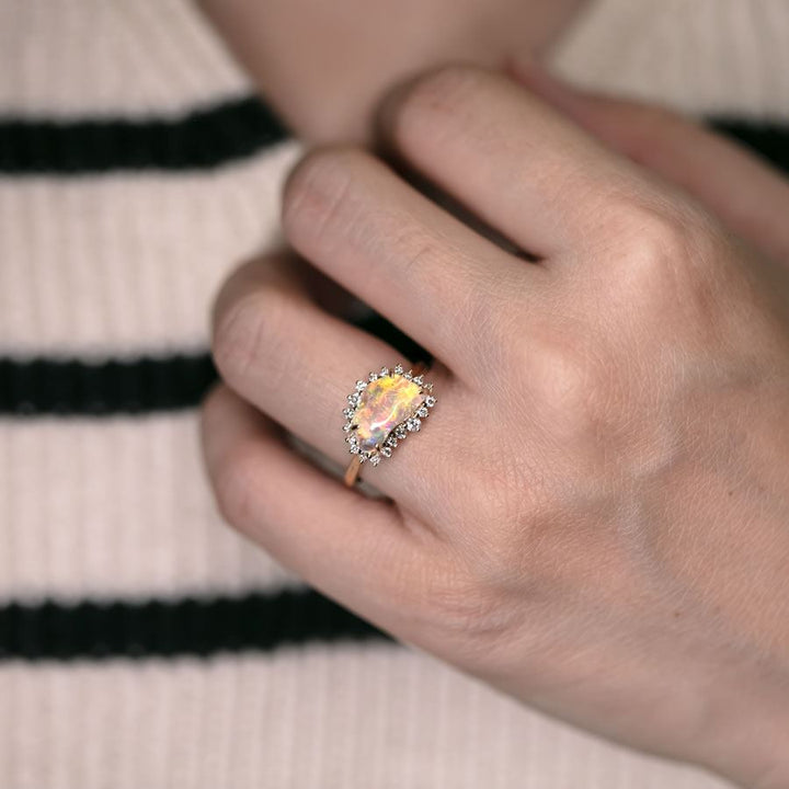 2.33ct Fire Opal Halo Diamond Engagement Ring