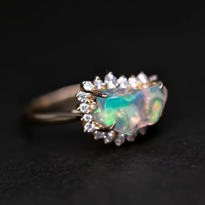 2.33ct Fire Opal Halo Diamond Engagement Ring