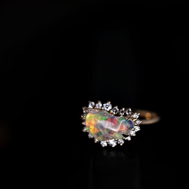 2.33ct Fire Opal Halo Diamond Engagement Ring
