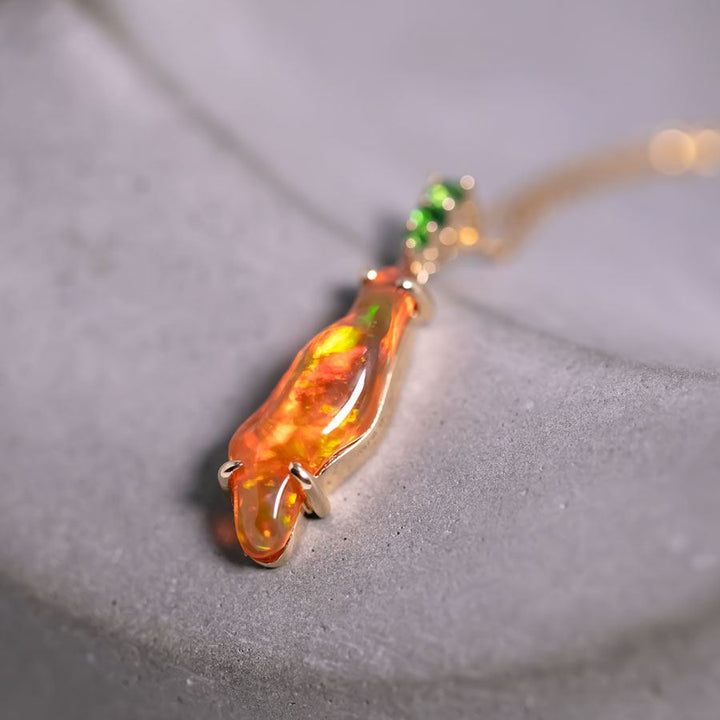 2.83 ct Mexican Fire Opal, Tsavorite Necklace 