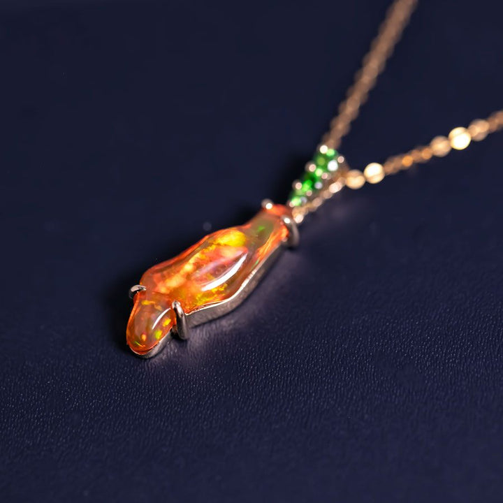 2.83 ct Mexican Fire Opal, Tsavorite Necklace 