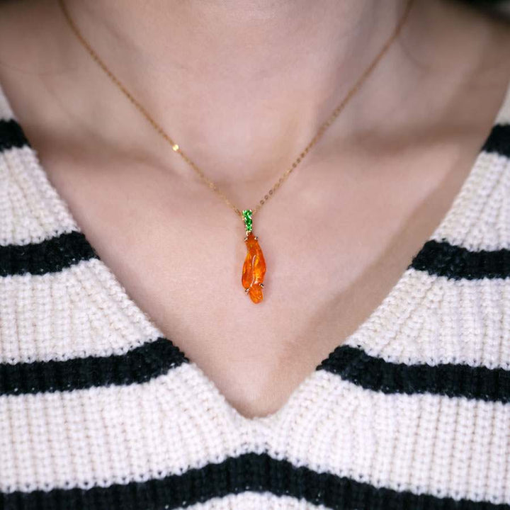 2.83 ct Mexican Fire Opal, Tsavorite Necklace 