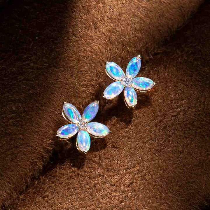 Opal Diamond Sakura Cherry Blossom Flower Stud Earrings