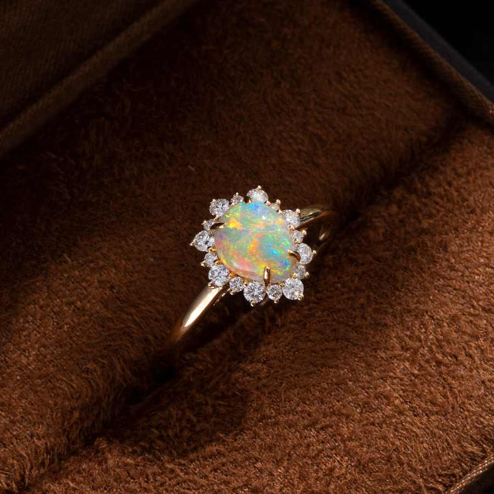 Snowflake Black Opal & Diamond Engagement Ring