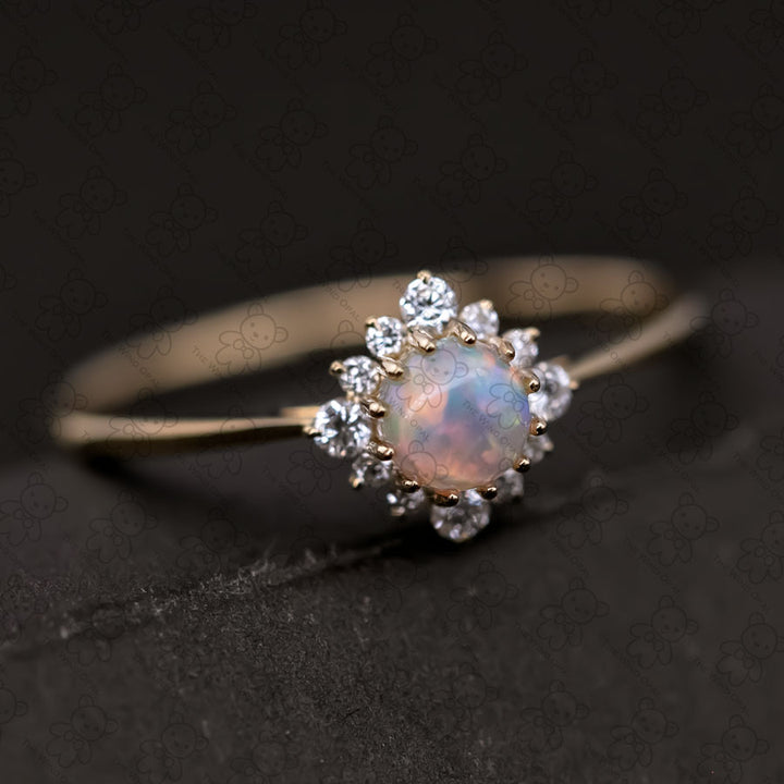 Petite Opal Diamond Halo Engagement Ring