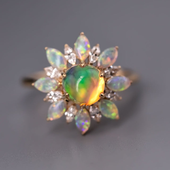 1.54ct Fire Opal Marquise Cut Diamond Engagement Ring