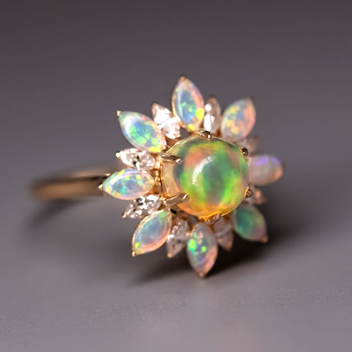 1.54ct Fire Opal Marquise Cut Diamond Engagement Ring