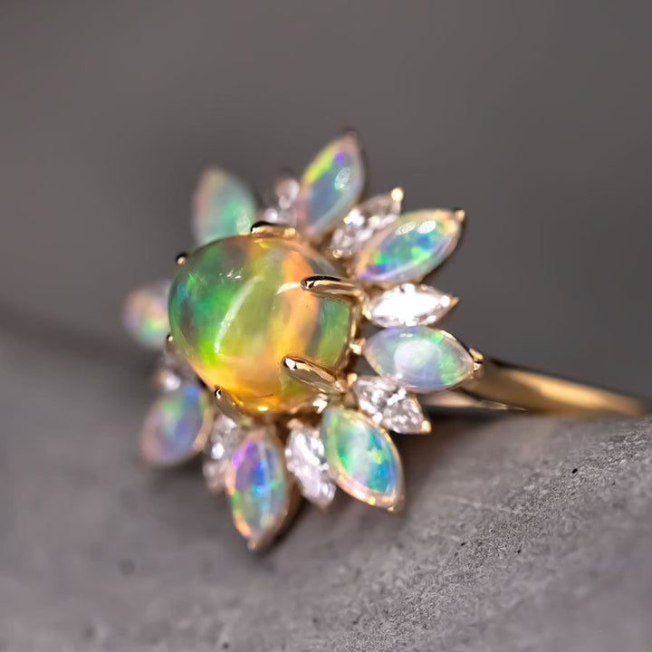 1.54ct Fire Opal Marquise Cut Diamond Engagement Ring