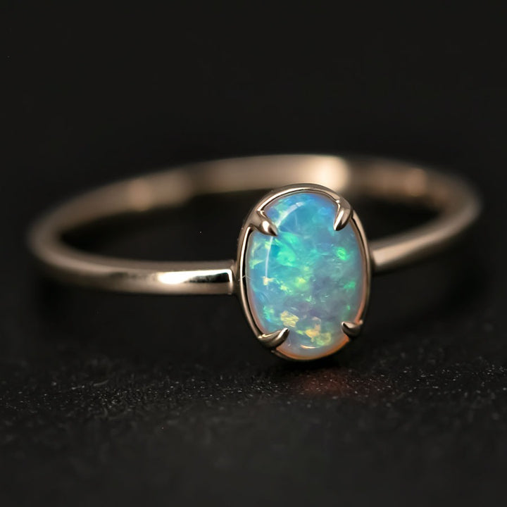 Minimal Oval Opal Ring Band