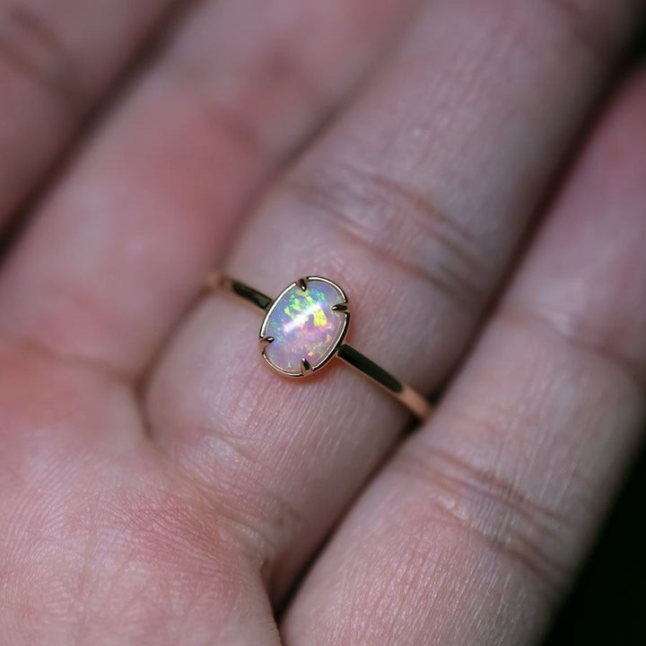 Minimal Oval Opal Ring Band