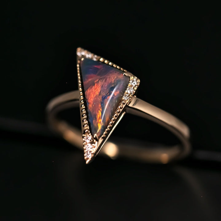 Triangle Black Opal Diamond Engagement Ring