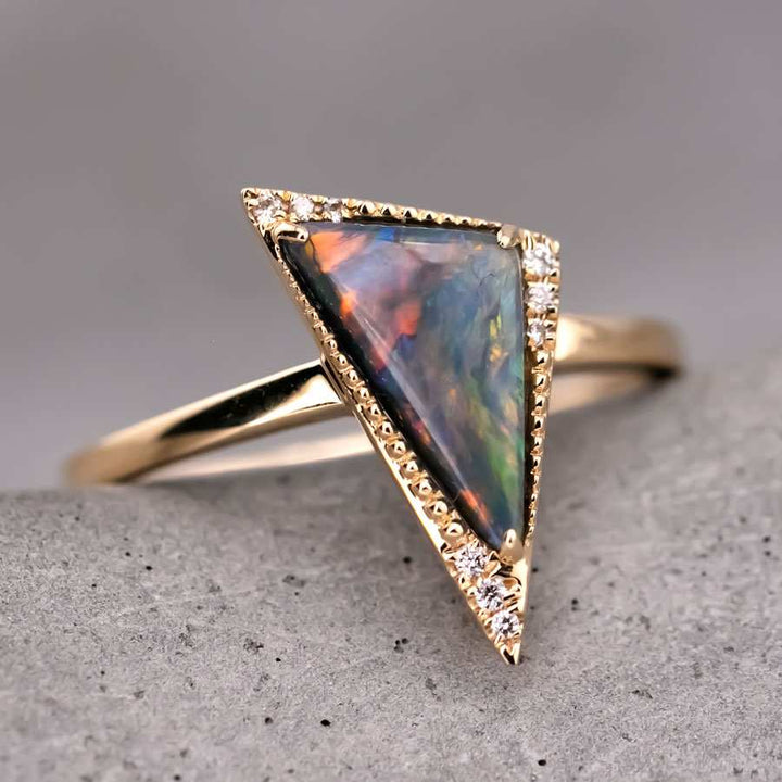 Triangle Black Opal Diamond Engagement Ring