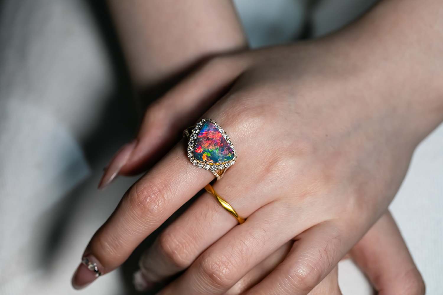 Black Opal Engagement Ring