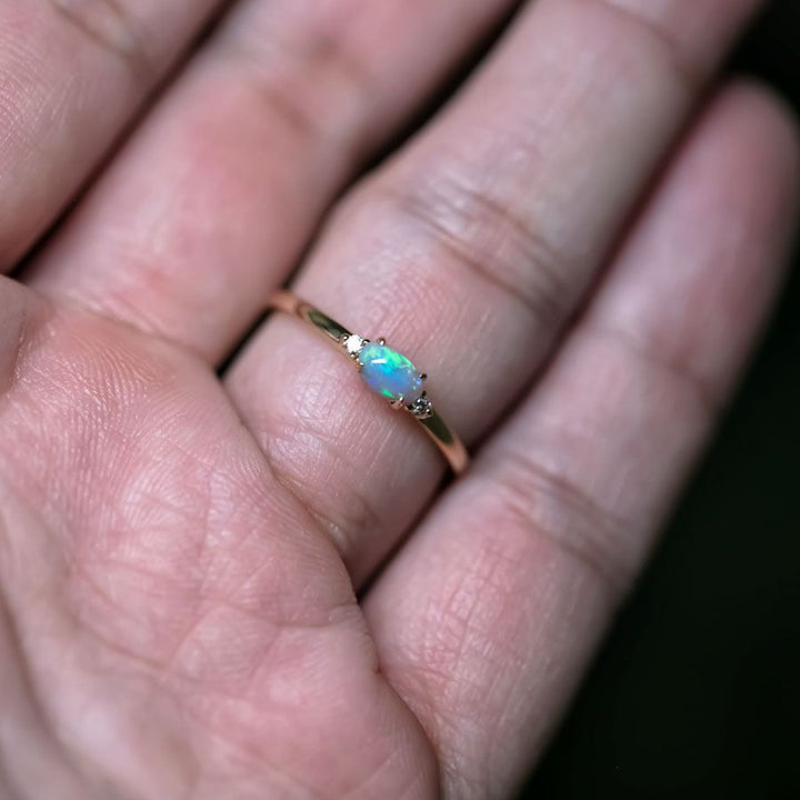 Classic Three Stones Black Opal Engagement Ring