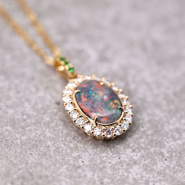 Halo Diamond Black Opal Necklace