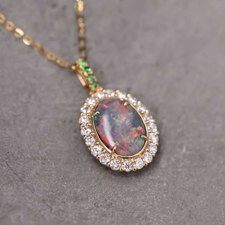 Halo Diamond Black Opal Necklace