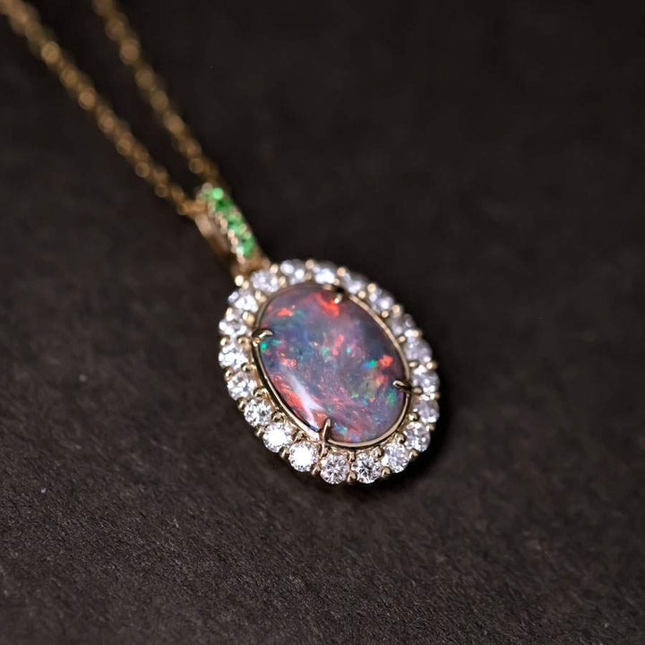 Halo Diamond Black Opal Necklace