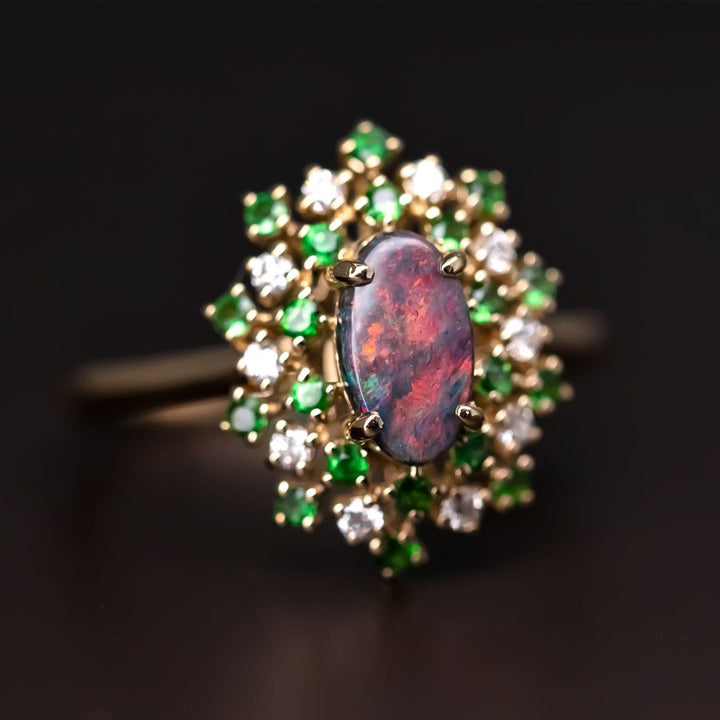 Firework Black Opal & Diamond Engagement Ring