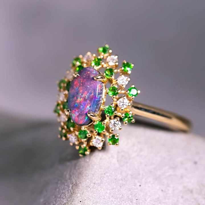 Firework Black Opal & Diamond Engagement Ring