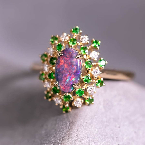 Firework Black Opal & Diamond Engagement Ring