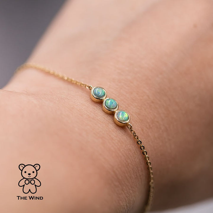 Minimalist Three Stone Solid Opal Bracelet 