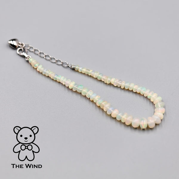 Natural Ethiopian Opal Beaded Bracelet 925 Sterling Silver