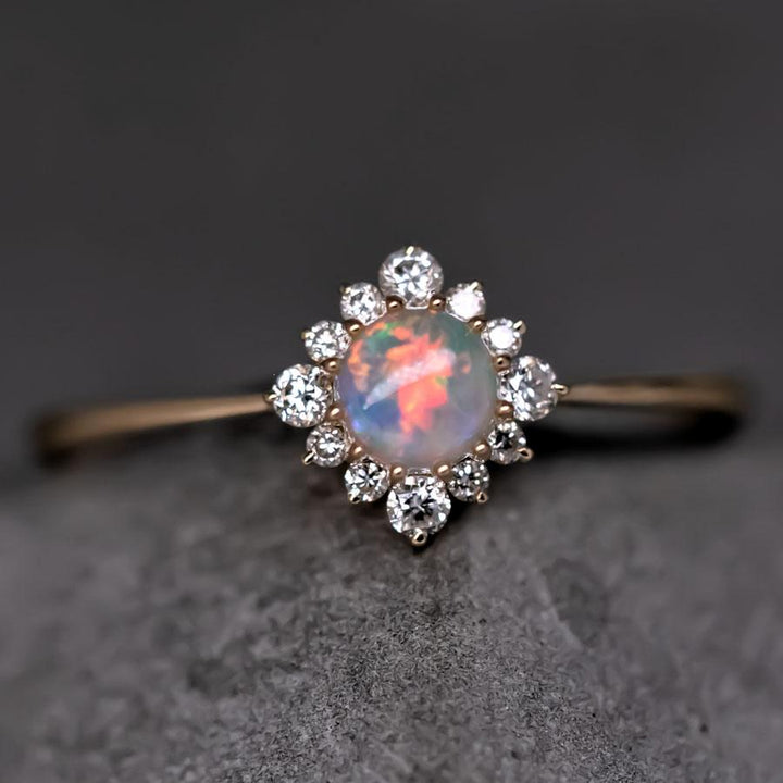 Petite Opal Diamond Halo Engagement Ring