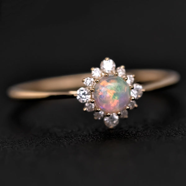 Petite Opal Diamond Halo Engagement Ring