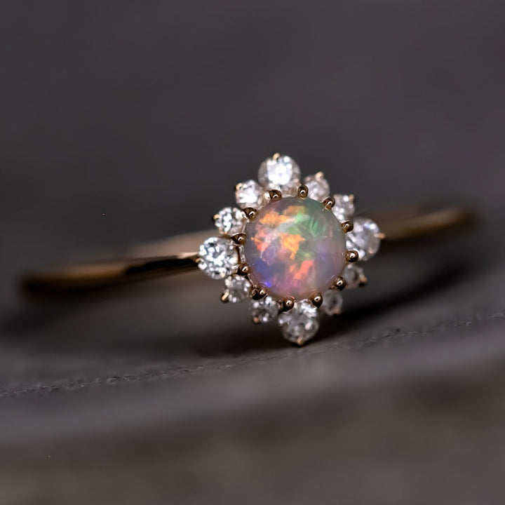 Petite Opal Diamond Halo Engagement Ring