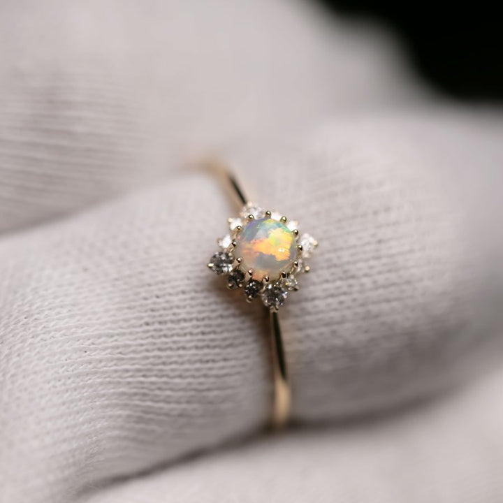 Petite Opal Diamond Halo Engagement Ring