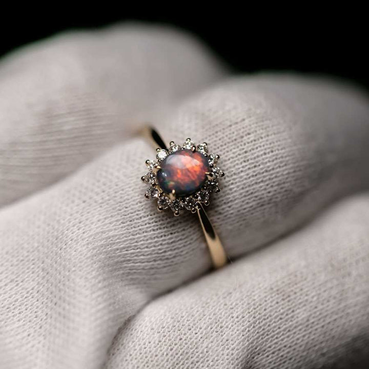 The Modern Classic - Black Opal Diamond Halo Engagement Ring